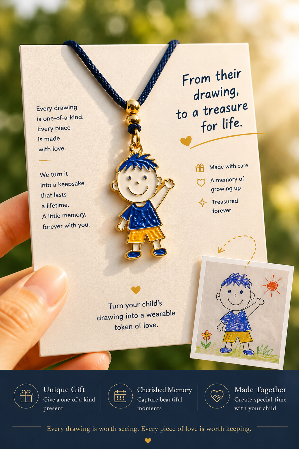 Custom enamel keychain made from a child’s drawing, handmade copper-base enamel keepsake by Tiny Art Forever